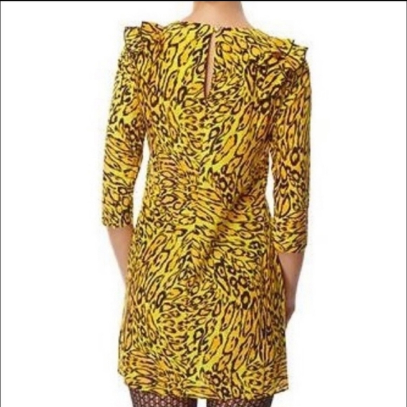 Juicy Couture Silk Yellow Leopard Ruffle Collar Bracelet Sleeve Mini Dress 00 - Picture 3 of 12